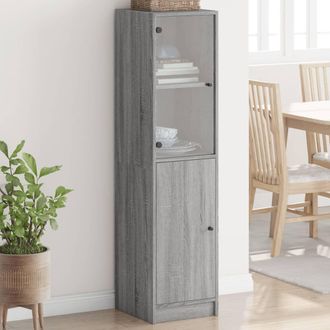 vidaXL Aparador Con Puerta De Vidrio Gris Sonoma 35x37x142 Cm Vidaxl