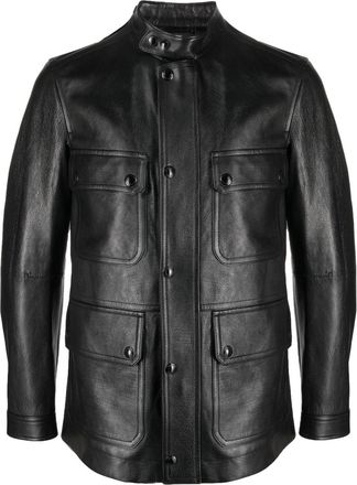Tom Ford zip-up leather jacket - men - Cupro/Cotton/Calf Leather - 48 - Black