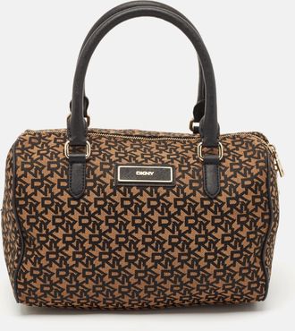 DKNY Dkny Black/brown Monogram Fabric And Leather Boston Bag