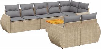 vidaXL Set De Sof&aacute;s De Jard&iacute;n 9 Pzas Con Cojines Rat&aacute;n Sint&eacute;tico Beige Vidaxl