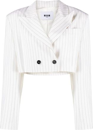 Msgm Gestreepte Cropped Blazer - Dames - Blazers - Wit - L - Wol - Jassen