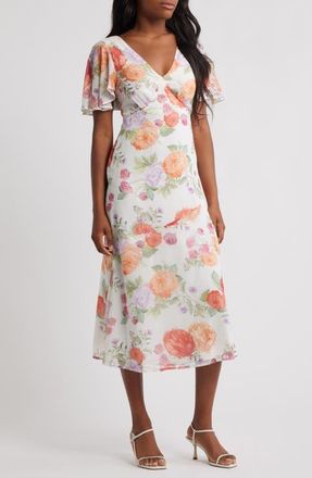 Lipsy Flutter Sleeve Maxi Dress in White at Nordstrom, Size 2 Us