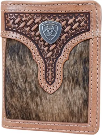 Ariat Mens Calf Hair Basketweave Bifold Wallet In Brown