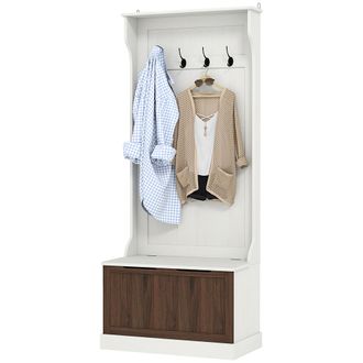 HOMCOM Homcom - Appendiabiti Da Ingresso Con 4 Ganci E Panca Contenitore In Mdf Bianco