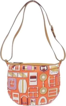 Herm&egrave;s Pre-owned Vintage Zijde & Swift Lederen Crossbody Pouch - Dames - Vintage Schoudertas - Oranje - ONE Size - Vintage