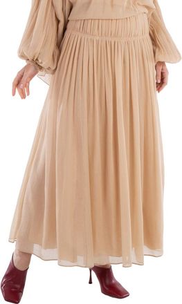 Chloé Ladies Barley Brown Wool Flared Long Skirt, Brand Size 40 (US Size 8)