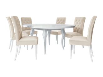Mirjan24 Conjunto De Mesas Y Sillas Para Comedor Racine 129, Blanco Brillante + Magic Velvet 2250, 76x0x0cm, Di&aacute;metro: 100, N&uacute;mero De Asientos: 6, Estilo: Cont