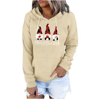 Generic Christmas Hoodies for Women Jumpers Novelty Sweatshirt Long Sleeve Pullover Christmas Tree Tops Funny Xmas Gnome Blouses Casual Jumper Hooded Sweatshi