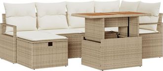 vidaXL Garden Sofa Set Height-Adjustable 7 pcs Beige Poly Rattan Vidaxl