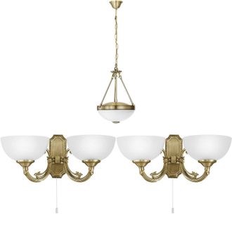 Loops Ceiling Pendant Light & 2x Matching Wall Lights Bronze & White Satin Glass Shade