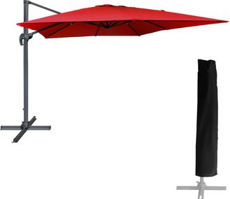 Happy Garden Sombrilla cuadrada 3x3m aluminio tejido rojo con funda