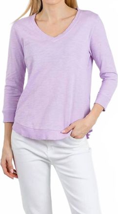 Elliott Lauren Silvie Rib Three-Quarter Sleeve V-Neck Tee In Lavender