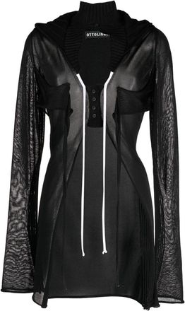 Ottolinger cut-out knitted cardigan hoodie - women - Viscose/Polyamide - M - Black