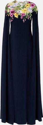 Oscar De La Renta Embroidered caped silk-blend gown