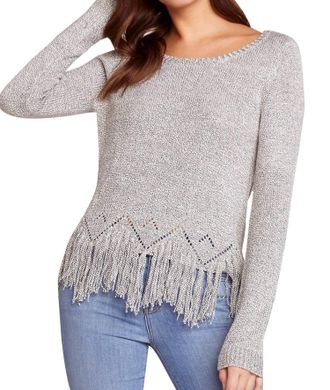 BB Dakota Hang Loose Marled Yarn Fringe Sweater In Gray