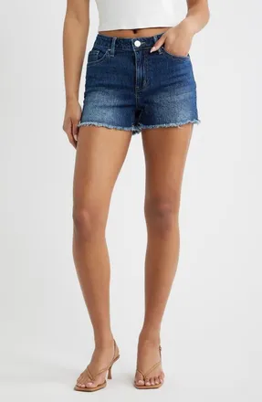YMI Frayed High Waist Denim Shorts in Dark Blue at Nordstrom, Size 11