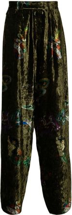 Yohji Yamamoto graphic-print trousers - men - Rayon/Polyester/Cupro - 4 - Green