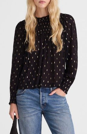 Madewell Smocked High Neck Long-Sleeve Top in Crinkle Ecovero Lurex at Nordstrom, Size Xx-Small
