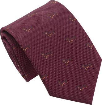 DQT Mens Embroidered Dog Print Novelty Classic Tie - Burgundy Dachshund