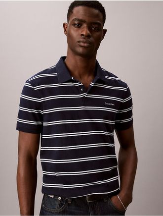 Calvin Klein Mens Liquid Touch Stripe Polo Shirt - Blue - S
