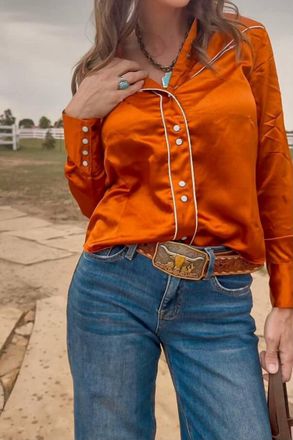 Cruel Girl Retro Cowgirl Top In Orange