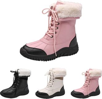 Generic Womens Waterproof Winter Snow Boots, Warm Comfortable Faux Fur Insulated Booties Ladies Anti-Slip Lightweight Outdoor Lace-Up Mid Calf Boots
