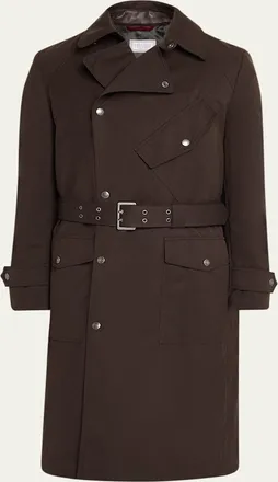 Brunello Cucinelli Mens Snap Front Mid-Length Belted Trench Coat