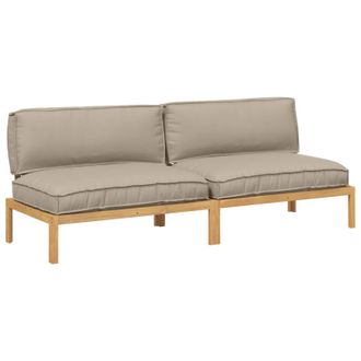 vidaXL Juego De Sof&aacute; Con Coj&iacute;n 2 Pcs Taup&eacute; Madera De Acacia S&oacute;lida Vidaxl