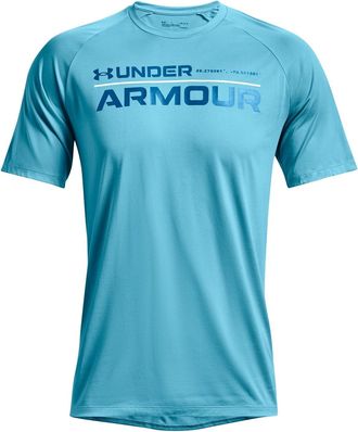 Under Armour Mens Tech Wordmark Short-Sleeve T-Shirt, Fresco Blue (481)/Black, Medium