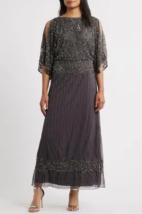 Pisarro Nights Beaded Cold Shoulder Gown in Slate at Nordstrom Rack, Size 6