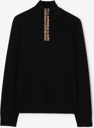 Burberry Check Trim Wool Half-zip Sweater