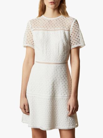 Ted Baker Allara Short Sleeve Lace Mini Dress In Ivory