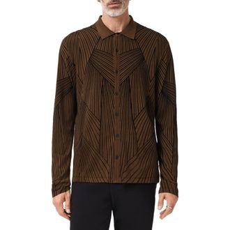 John Varvatos Dorian Knit Button-Up Shirt in Dark Brown at Nordstrom, Size X-Large