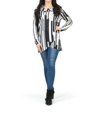 Papillon Linear Print Cowl Neck Sweater In Black/white