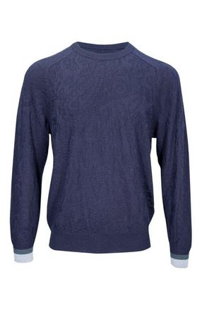 Lords of Harlech Colin Jacquard Merino Wool Paisley Sweater in Navy at Nordstrom, Size X-Large
