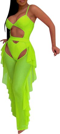 Generic Swimming Costume Women Plus Size Fun Print One-Piece Swimsuit for Poolside Green