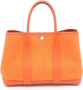 Herm&egrave;s Feu Orange Toile Chevron Handbag Tote Bag (Pre-Owned)