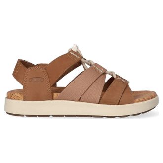 Keen Elle Mixed Strap Leather Textile Womens Slip On Sandals - Toasted Coconut Birch - Size:UK 5.5