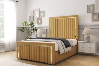Comfort Beds Boston Gold Plush Bed Frame With Mattress-50 Upholstered in Mustard | Size: Single