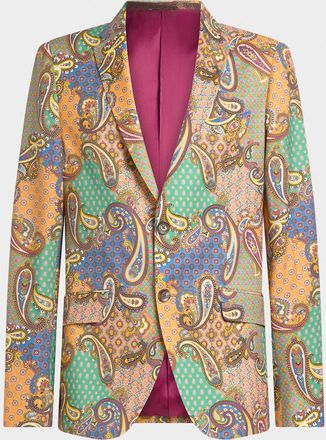 Etro Mens Wool Patchwork Single-Breasted Sport Jacket