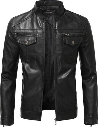 Generic Cocila Todays Offers Special Deals Prime Deals Mens Casual Coat Jacket Slim Leather Jacket Coat Long Sleeve Zipper Jacket Stand Collar Zipper Pocket J