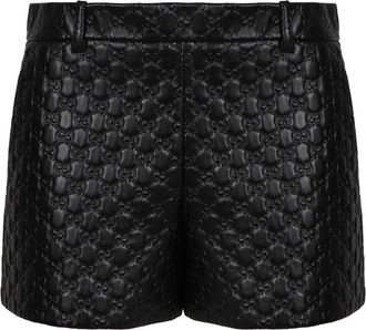 Gucci Korte Broeken, Dames, Zwart, S, Leer, Ge&euml;mbosseerde leren shorts hoge taille