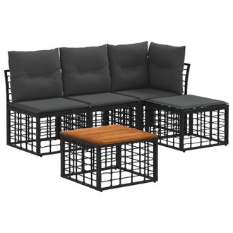 vidaXL Conjunto De Sof&aacute;s De Exterior 5 Pcs Negro Y Gris Oscuro Vidaxl