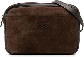 Loewe Pre-owned Loewe Suede and Calfskin Anagram Crossbody Ladies L12