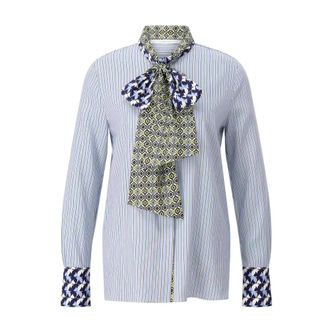 Herzen'sangelegenheit Overhemden, Dames, Blauw, XS, Gestreepte zijden blouse met strik