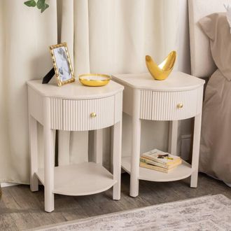 Melody Maison Pair Of Reeded One Drawer Bedside Table - Willow Taupe Grey Range