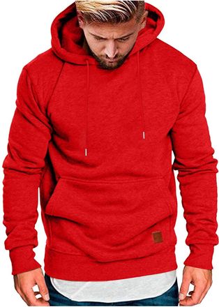 Generic Plain Pullover Hoody Hooded Top Hoodie for mens hooded sweatshirts Mens Plain Long Sleeve Hoodie Fleece Pull-Over Soft and comfy Adult Top Sweatshirt 
