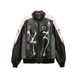Yohji Yamamoto Chito Grafische Leren Bikerjack - Heren - Bomber jackets - Veelkleurig - L - Wol - Jassen