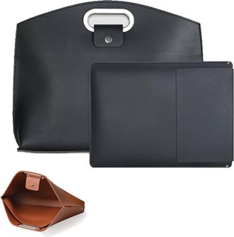 Generic Waterproof Leather 14-16 Inch Double-Layer Womens Tote Bag,Large Capacity Laptop Tote, Suitable for Office Use, Stores Laptop (Black)