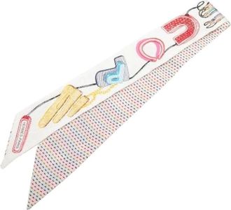 Herm&egrave;s Pre-owned Scarves, female, White, Size: ONE SIZE Pre-owned The Chevaloscope Pointille Twilly Scarf